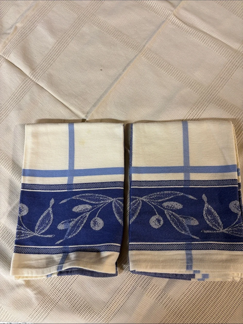 Blue Olive Branch Cotton Kitchen Towels - Set of 2 24”Lx18”W